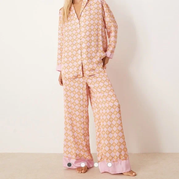 Free people dreamy days satin pajama set. XL nwt Pink and Orange - Picture 1 of 8
